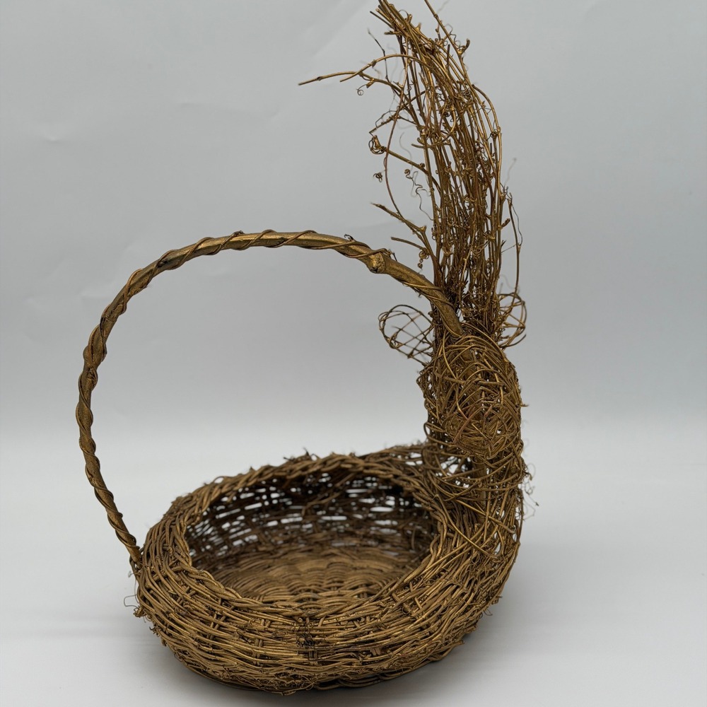 Vintage Gold Wicker Reindeer Basket Christmas Holiday Decor Woodland Centerpiece